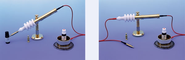 Potentiation of vibrations by means of Isis orgone emitter (brass gold-plated) with turbo charger, combi sleeve and acupuncture tip