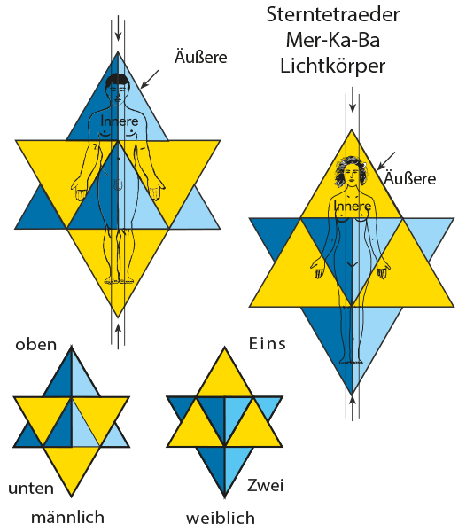 The star tetrahedron of the Mer-Ka-Ba, with directional indication for man and woman